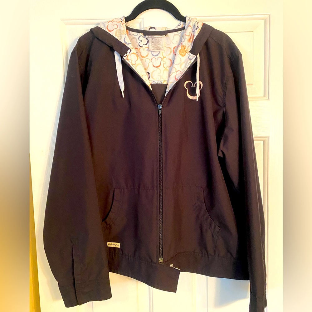 Walt Disney World Woman’s Black Lightweight Poly Jacket Zipper Front XLarge